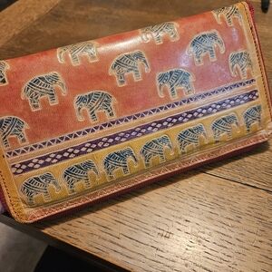 Wallet Leather Elephant Print 8"-4 1/4"